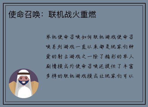 使命召唤：联机战火重燃